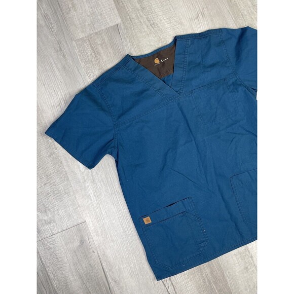 Carhartt Turquoise Ribstop Utility Scrub Top Double Breadt Pocket Size S - Picture 2 of 8